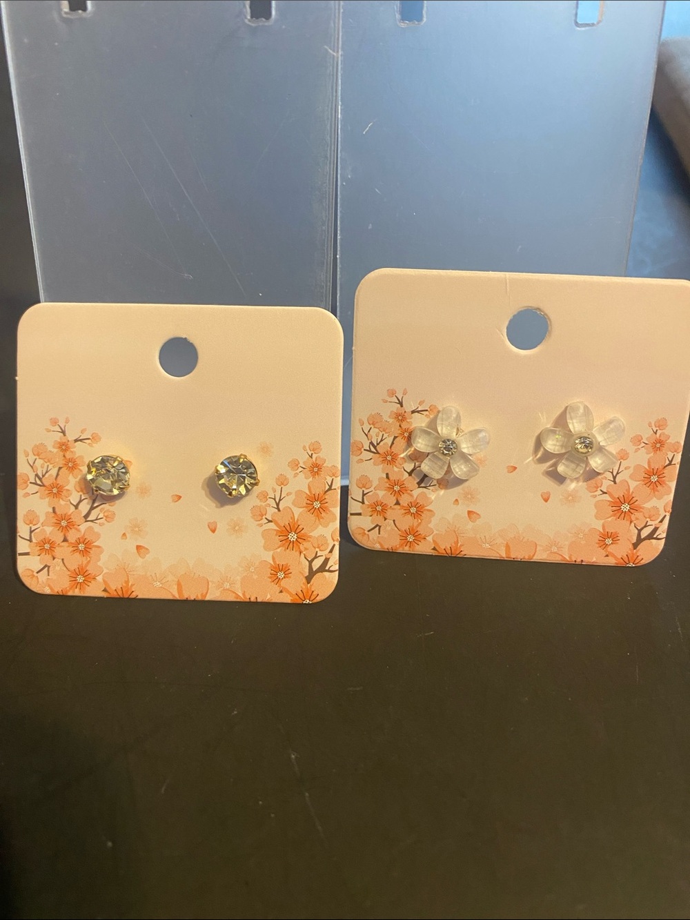 Crystal Stud & Flower Resin Earring Set in Clear